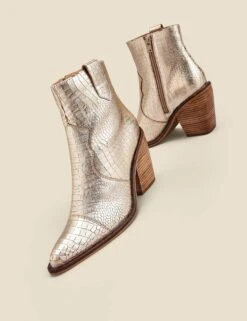 Leather Cow Boy Croc Block Heel Ankle Boots -Cyberjammies Store Leather Cow Boy Croc Block Heel Ankle Boots 5