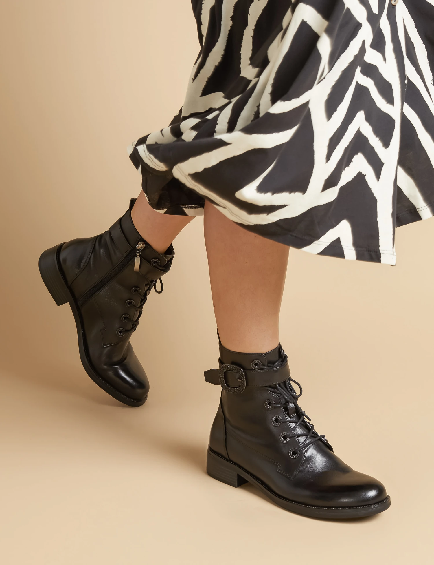 Jones Bootmaker Leather Lace Up Buckle Flat Ankle Boots 1 Jones Bootmaker Leather Lace Up Buckle Flat Ankle Boots