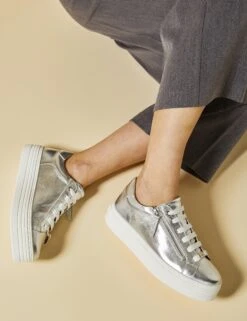 Jones Bootmaker Leather Lace Up Flatform Trainers