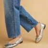 Jones Bootmaker Leather Metallic Flat Ballet Pumps