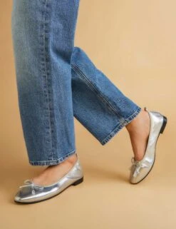 Jones Bootmaker Leather Metallic Flat Ballet Pumps