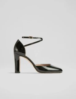 Leather Patent Block Heel Court Shoes