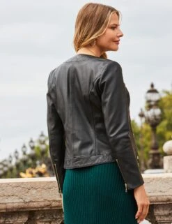 Leather Quilted Collarless Jacket -Cyberjammies Store Leather Quilted Collarless Jacket 3