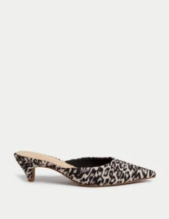 Leopard Print Slip On Kitten Heel Mules