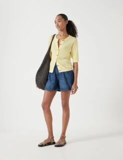 Linen Blend Crew Neck Button Through Cardigan -Cyberjammies Store Linen Blend Crew Neck Button Through Cardigan 2