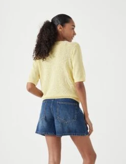 Linen Blend Crew Neck Button Through Cardigan -Cyberjammies Store Linen Blend Crew Neck Button Through Cardigan 3