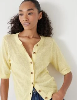 Linen Blend Crew Neck Button Through Cardigan -Cyberjammies Store Linen Blend Crew Neck Button Through Cardigan 4