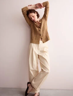 Jaeger Linen Blend Open Knit Button Front Cardigan -Cyberjammies Store Linen Blend Open Knit Button Front Cardigan 2