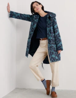 Linen Rich Floral Hooded Raincoat