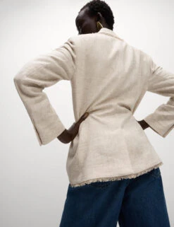 Linen Rich Melange Frayed Edge Blazer -Cyberjammies Store Linen Rich Melange Frayed Edge Blazer 3