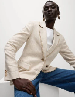 Linen Rich Melange Frayed Edge Blazer -Cyberjammies Store Linen Rich Melange Frayed Edge Blazer 4