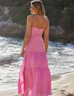 Linen Rich V-Neck Maxi Tiered Dress 15 Linen Rich V-Neck Maxi Tiered Dress -Cyberjammies Store Linen Rich V Neck Maxi Tiered Dress 3