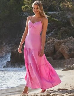 Linen Rich V-Neck Maxi Tiered Dress 16 Linen Rich V-Neck Maxi Tiered Dress -Cyberjammies Store Linen Rich V Neck Maxi Tiered Dress 4