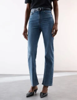 Lyocell™ Blend High Waisted Straight Leg Jeans