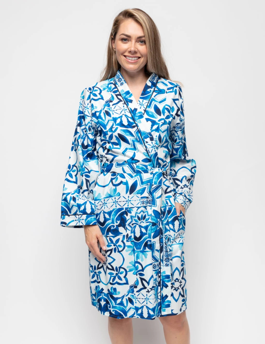 Cyberjammies Cotton Modal Tile Print Short Dressing Gown 1 Cyberjammies Cotton Modal Tile Print Short Dressing Gown
