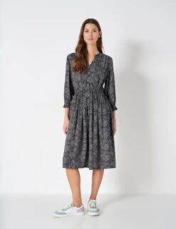 Floral V-Neck Knee Length Waisted Dress