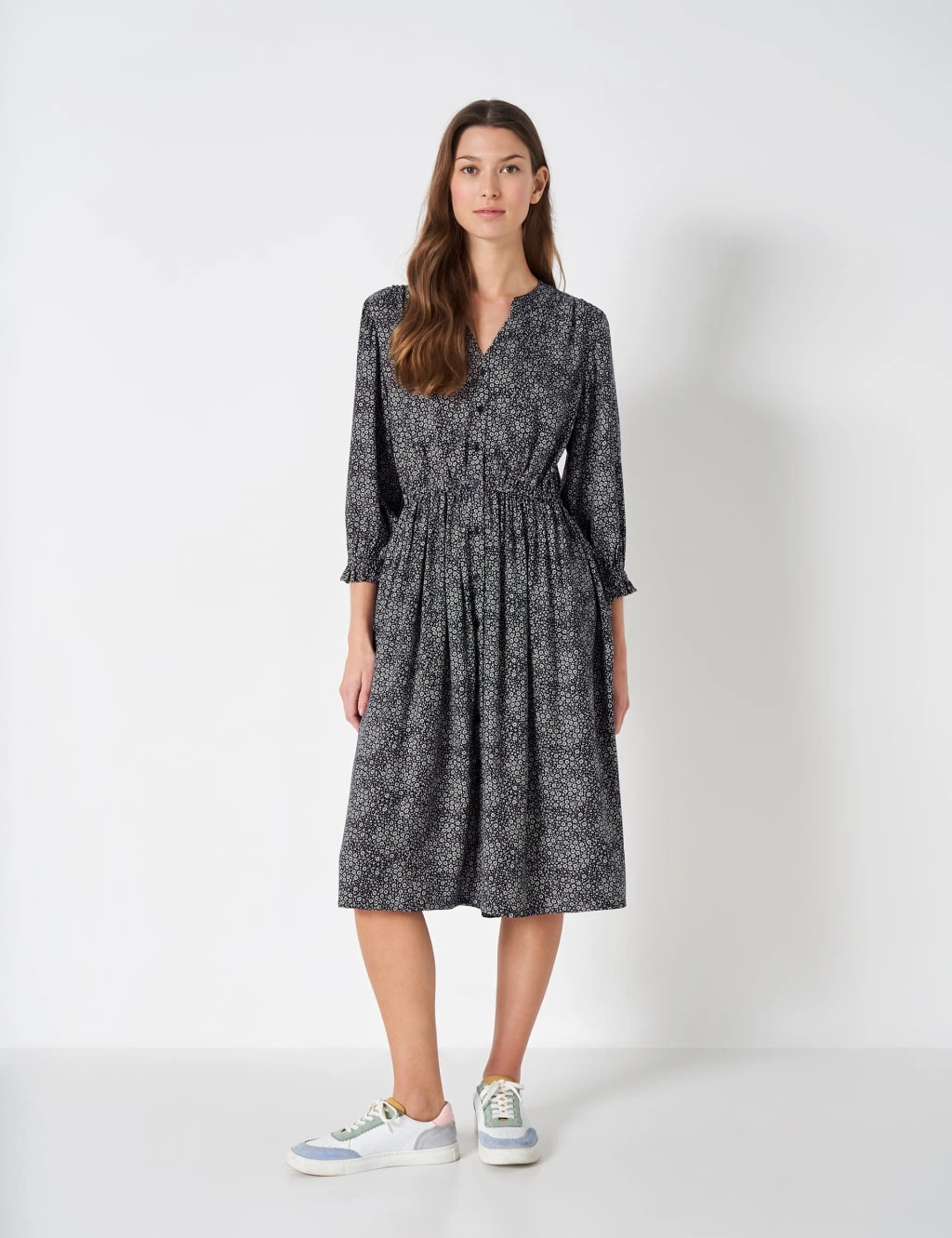 Floral V-Neck Knee Length Waisted Dress 1 Floral V-Neck Knee Length Waisted Dress