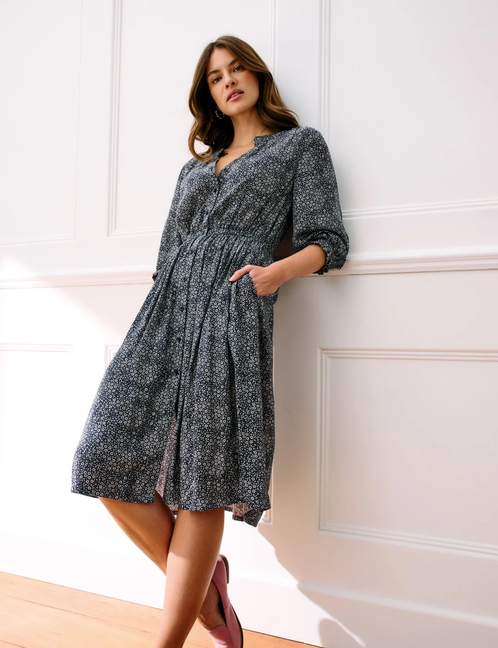 Floral V-Neck Knee Length Waisted Dress 6 Floral V-Neck Knee Length Waisted Dress - Image 6