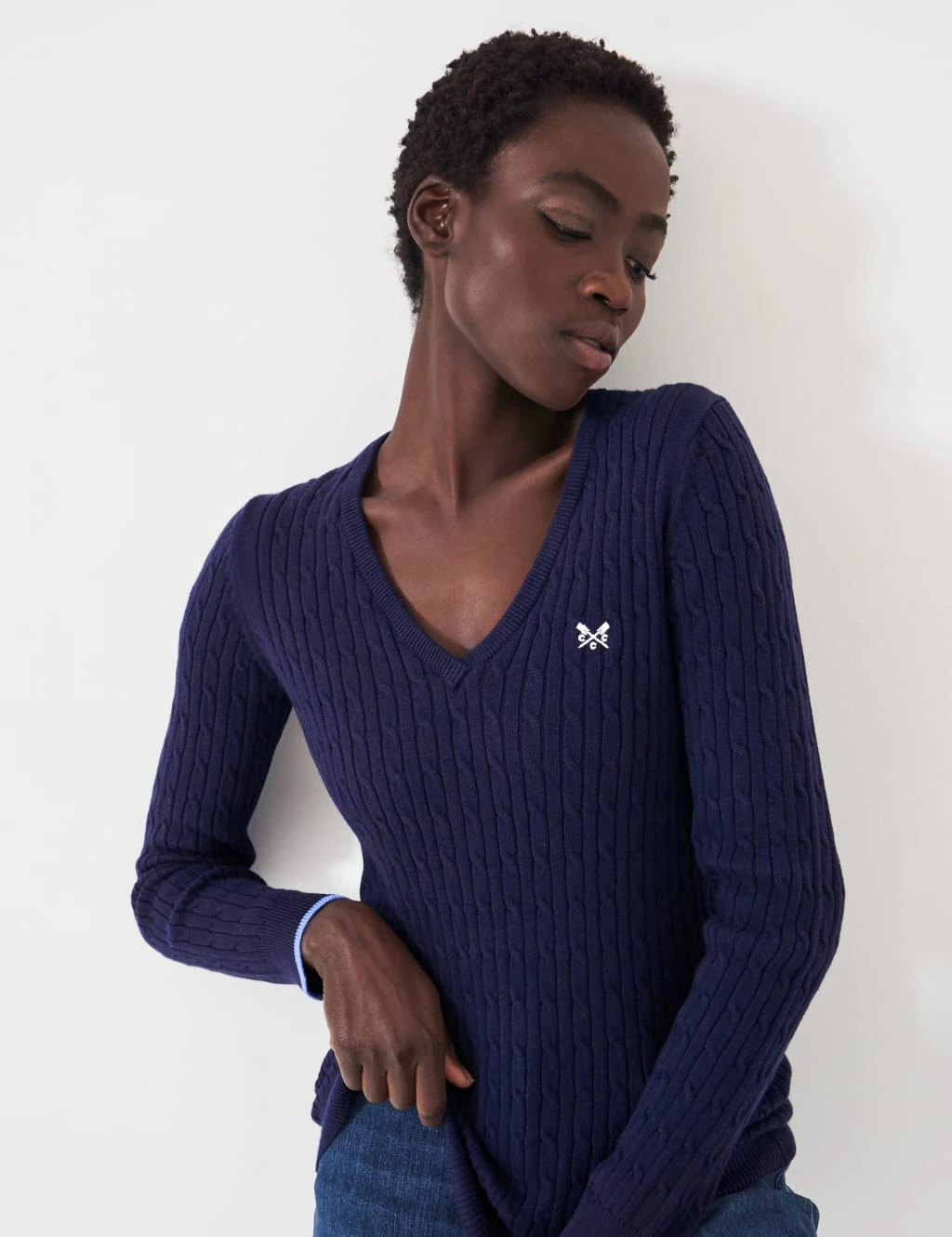 Cotton Rich Cable Knit V-Neck Jumper 1 Cotton Rich Cable Knit V-Neck Jumper