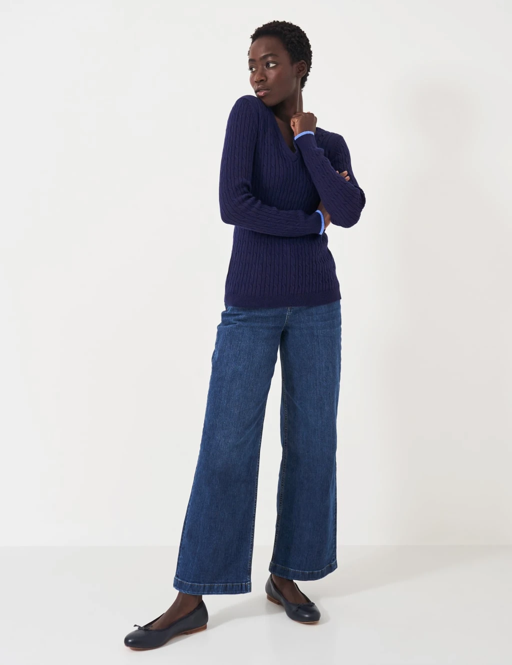 Cotton Rich Cable Knit V-Neck Jumper 3 Cotton Rich Cable Knit V-Neck Jumper - Image 3