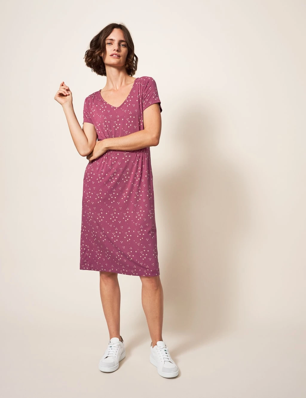 WHITE STUFF Jersey Polka Dot V-Neck T-Shirt Dress 1 WHITE STUFF Jersey Polka Dot V-Neck T-Shirt Dress