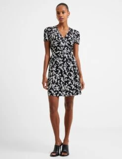 French Connection Jersey Floral V-Neck Mini Tea Dress