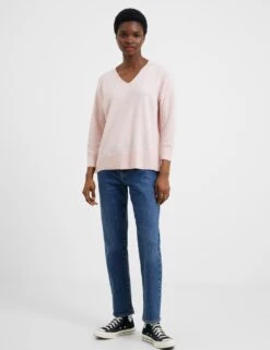 French Connection Textured V-Neck Stepped Hem Jumper With Wool