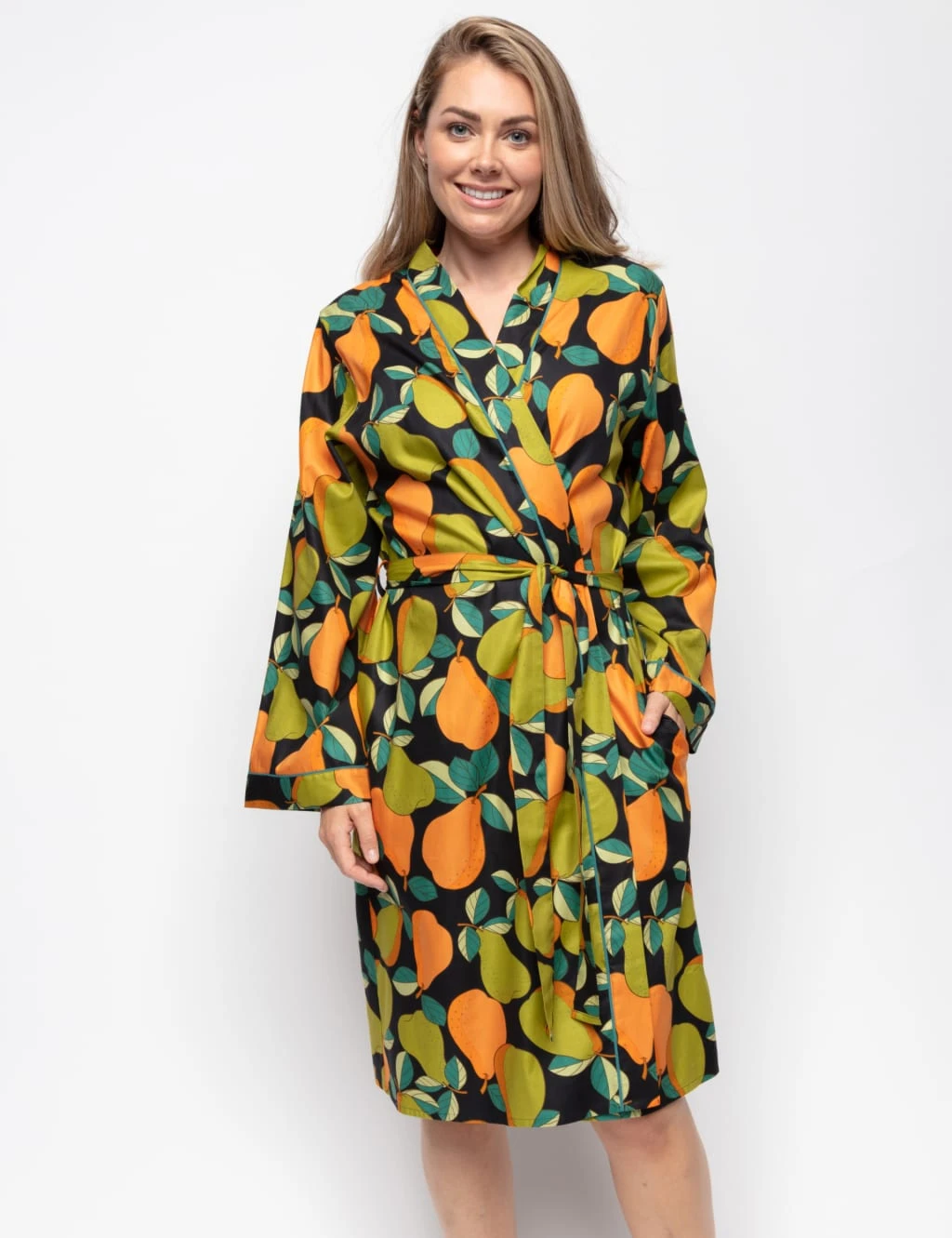 Cyberjammies Cotton Modal Pear Print Short Dressing Gown 1 Cyberjammies Cotton Modal Pear Print Short Dressing Gown