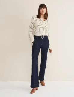 High Waisted Belted Flared Jeans