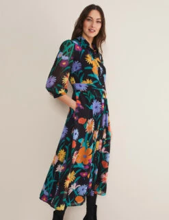 Floral Tie Waist Midi Shirt Dress -Cyberjammies Store MS 10 T83 8087T Y4 X EC 1
