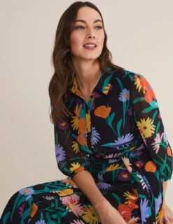 Floral Tie Waist Midi Shirt Dress -Cyberjammies Store MS 10 T83 8087T Y4 X EC 3