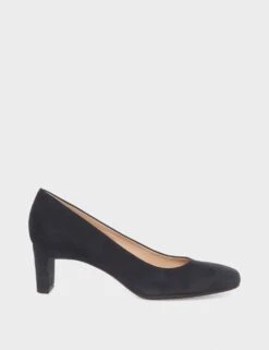 Suede Block Heel Square Toe Court Shoes