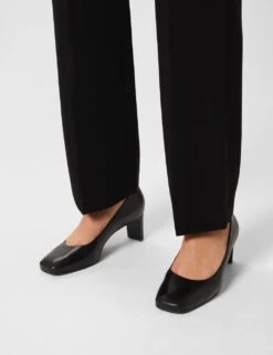 Leather Block Heel Square Toe Court Shoes