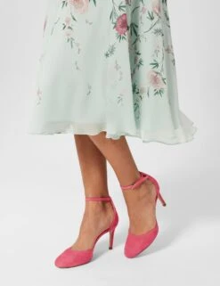 Suede Ankle Strap Stiletto Heel Court Shoes