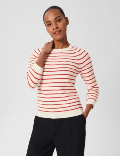 Pure Cotton Striped Crew Neck Jumper