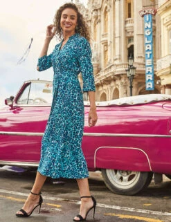 Animal Print V-Neck Midi Wrap Shirt Dress -Cyberjammies Store MS 10 T83 8245S E4 X EC 2