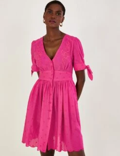 MONSOON Pure Cotton Embroidered V-Neck Mini Dress