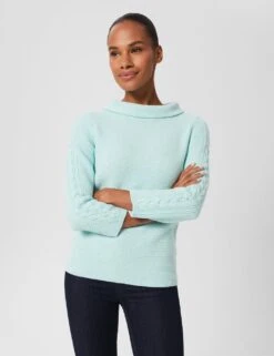 Pure Cotton Cable Knit Funnel Neck Jumper