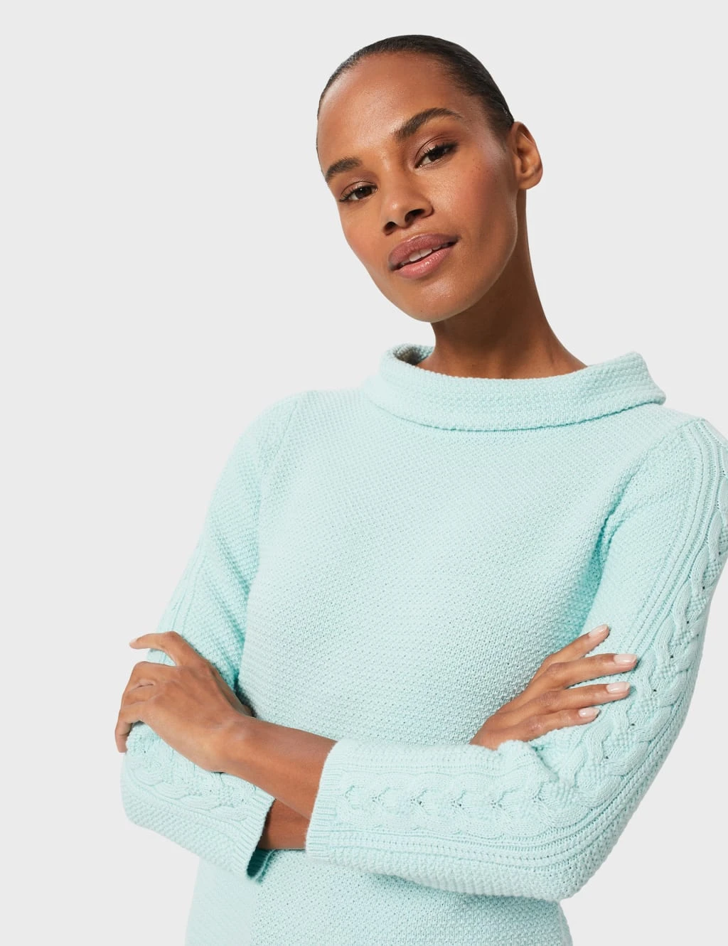 Pure Cotton Cable Knit Funnel Neck Jumper 4 Pure Cotton Cable Knit Funnel Neck Jumper - Image 4
