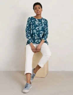 Pure Cotton Floral Crew Neck Jumper