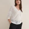 Linen Rich Pointelle V-Neck Jumper