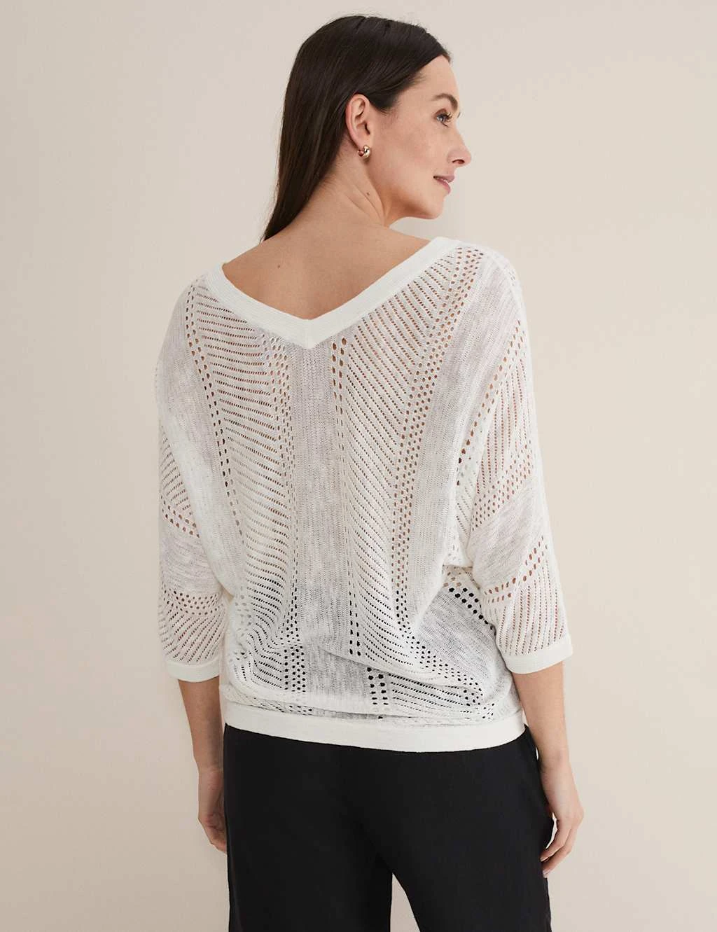 Linen Rich Pointelle V-Neck Jumper 4 Linen Rich Pointelle V-Neck Jumper - Image 4