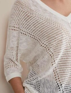 Linen Rich Pointelle V-Neck Jumper 10 Linen Rich Pointelle V-Neck Jumper -Cyberjammies Store MS 10 T83 8801T KY X EC 3