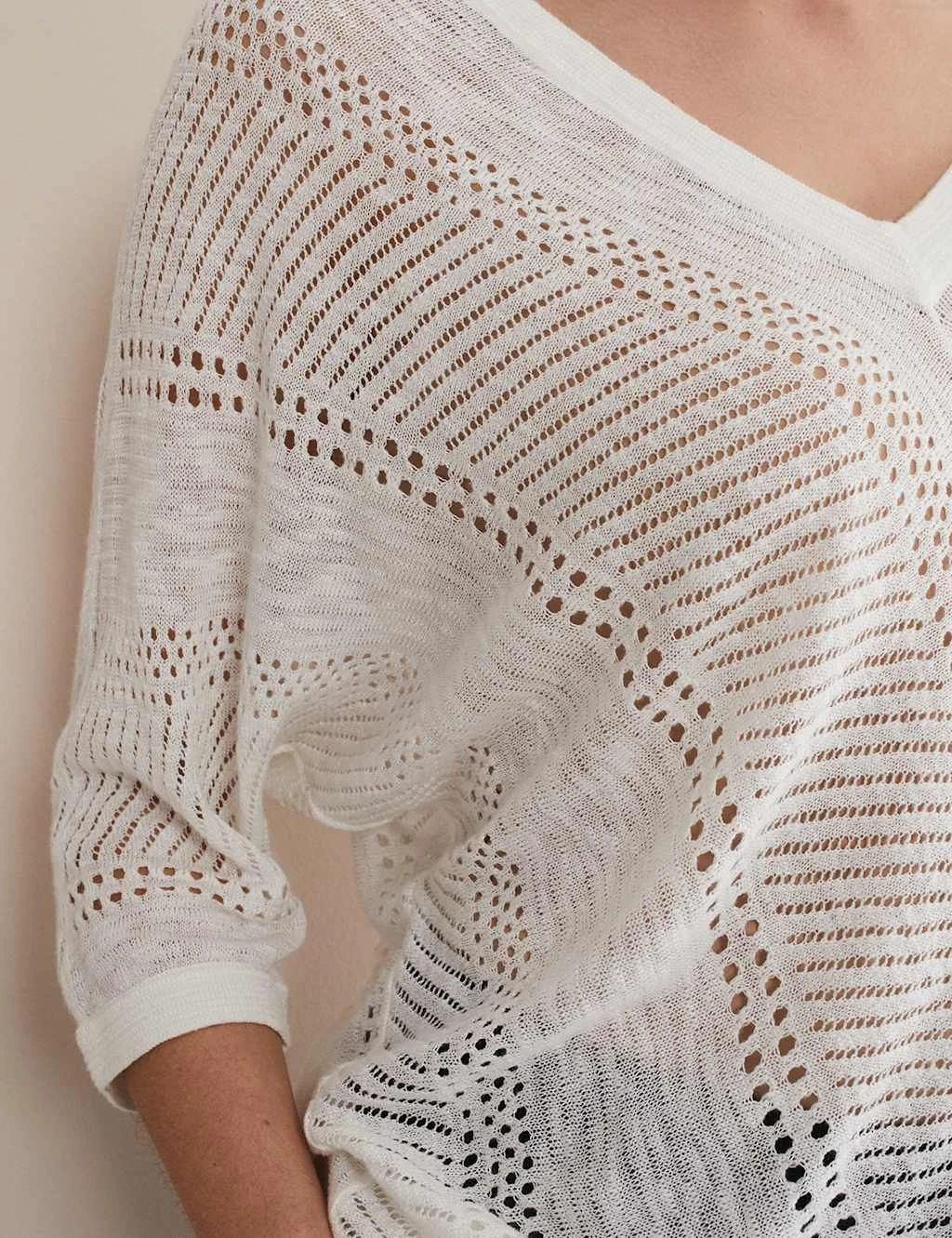 Linen Rich Pointelle V-Neck Jumper 5 Linen Rich Pointelle V-Neck Jumper - Image 5