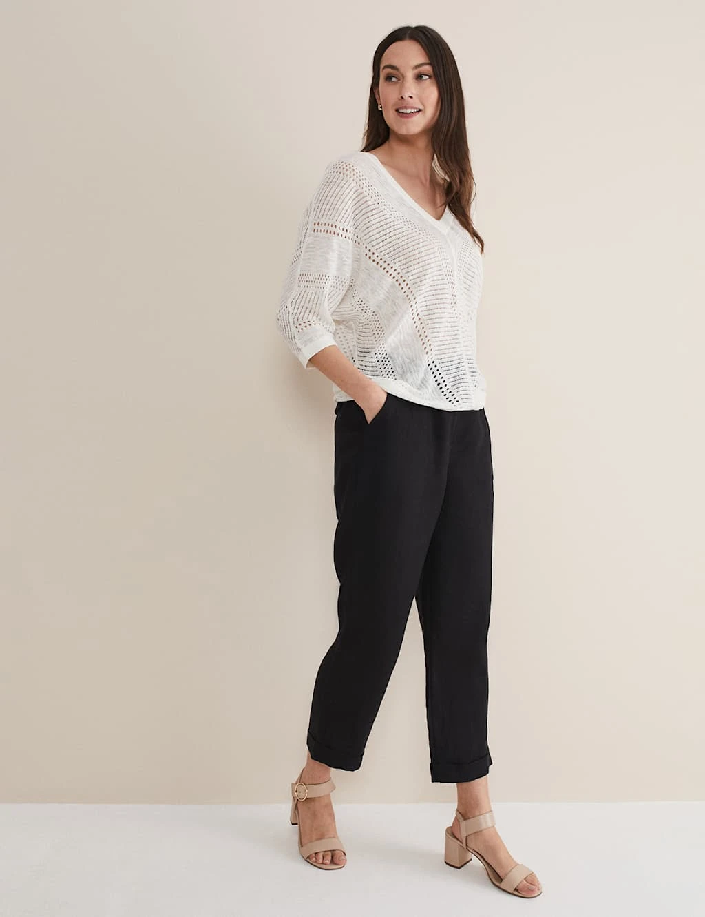 Linen Rich Pointelle V-Neck Jumper 6 Linen Rich Pointelle V-Neck Jumper - Image 6