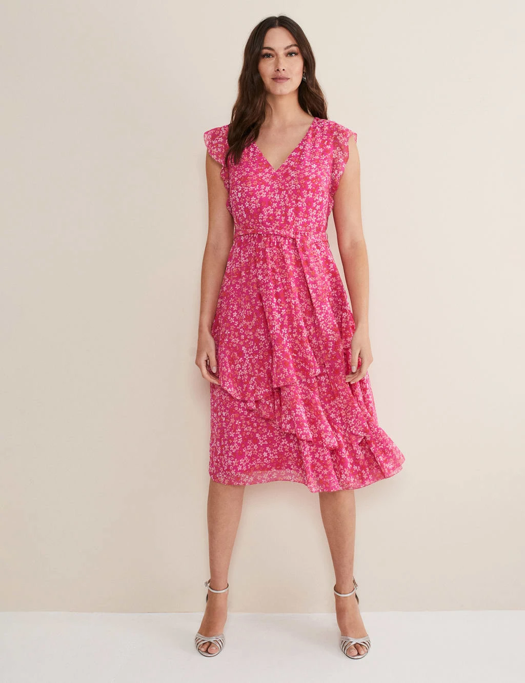 Floral V-Neck Ruffle Knee Length Tea Dress 1 Floral V-Neck Ruffle Knee Length Tea Dress