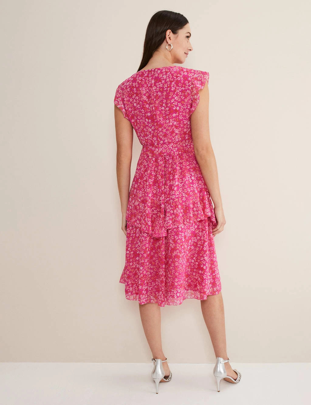 Floral V-Neck Ruffle Knee Length Tea Dress 3 Floral V-Neck Ruffle Knee Length Tea Dress - Image 3