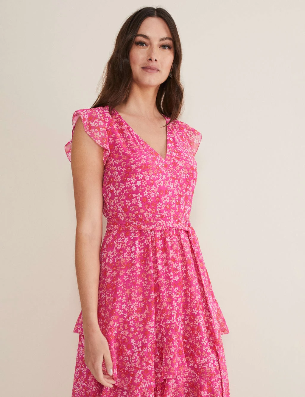 Floral V-Neck Ruffle Knee Length Tea Dress 4 Floral V-Neck Ruffle Knee Length Tea Dress - Image 4