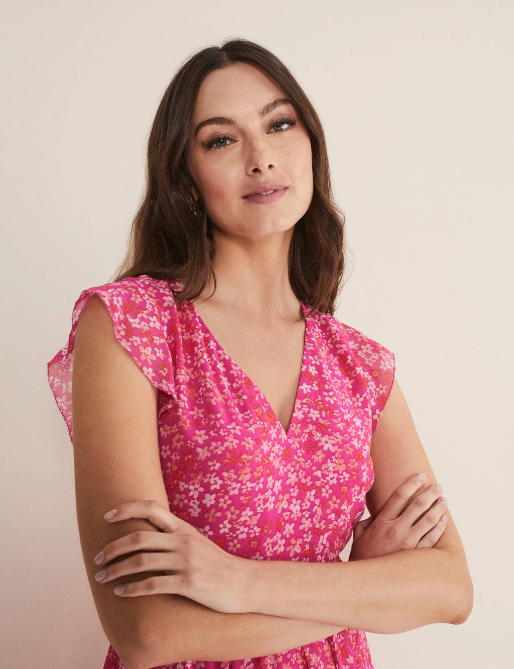 Floral V-Neck Ruffle Knee Length Tea Dress 6 Floral V-Neck Ruffle Knee Length Tea Dress - Image 6