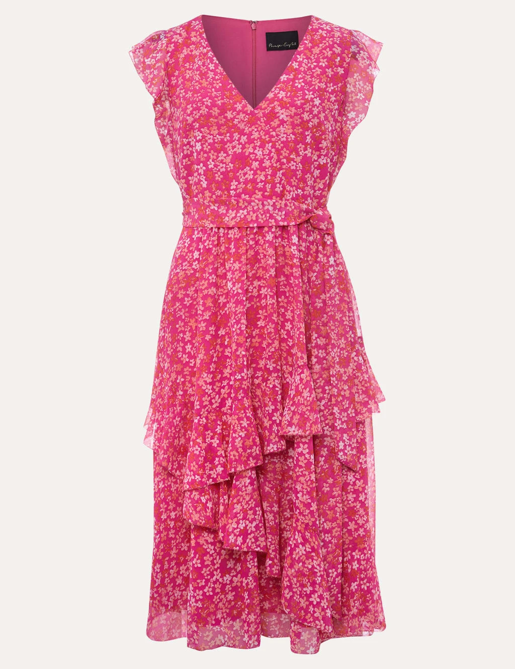 Floral V-Neck Ruffle Knee Length Tea Dress 2 Floral V-Neck Ruffle Knee Length Tea Dress - Image 2